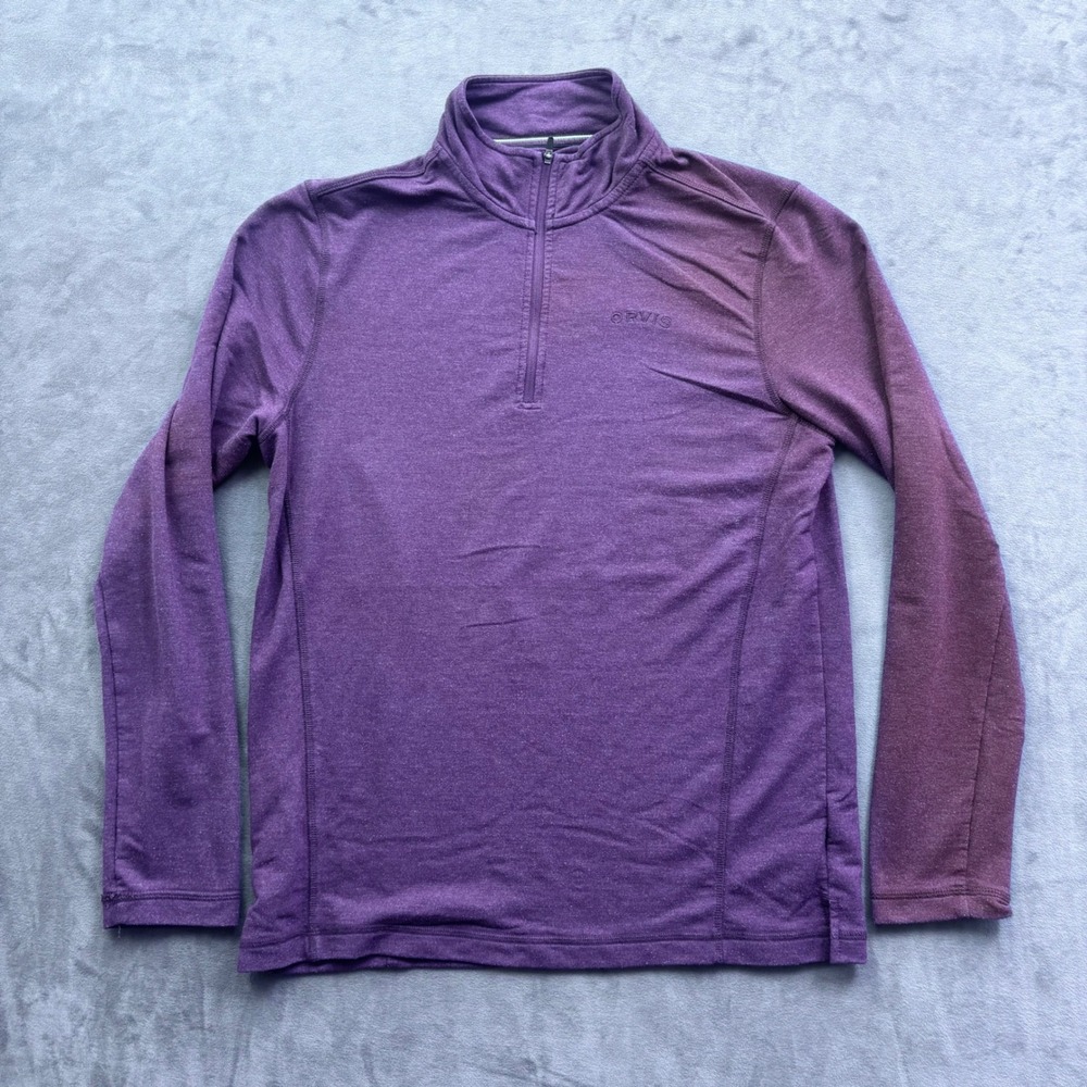 Orvis Classic Collection Mens Small Purple Heathered Quarter Zip Pullover Top